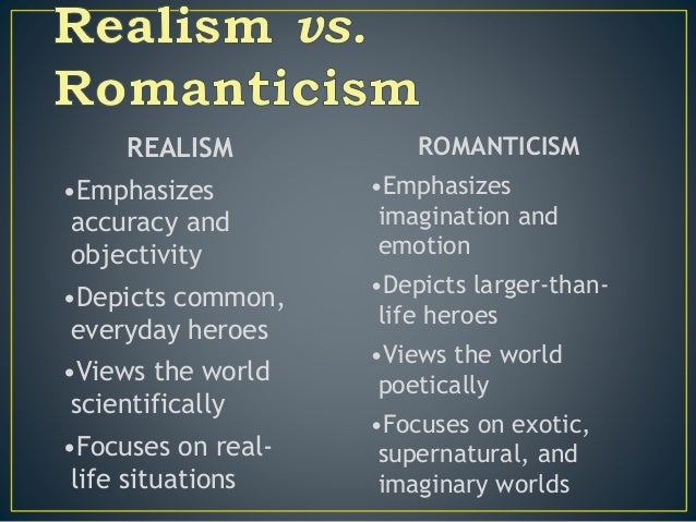 compare and contrast of realism and romanticism According to professor paul brians of washington state university, realism in literature was a movement that, in reaction to romanticism, focused on the real world and familiar kinds of characters as opposed to the fantastical or supernatural. compare and contrast of realism and romanticism According to professor paul brians of washington state university, realism in literature was a movement that, in reaction to romanticism, focused on the real world and familiar kinds of characters as opposed to the fantastical or supernatural.