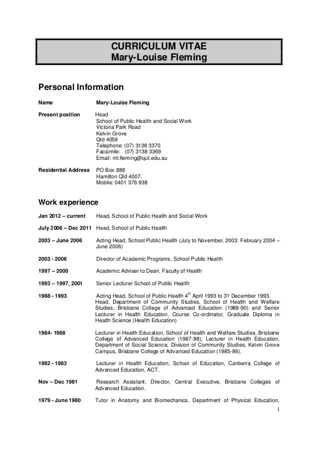 academic cv template word