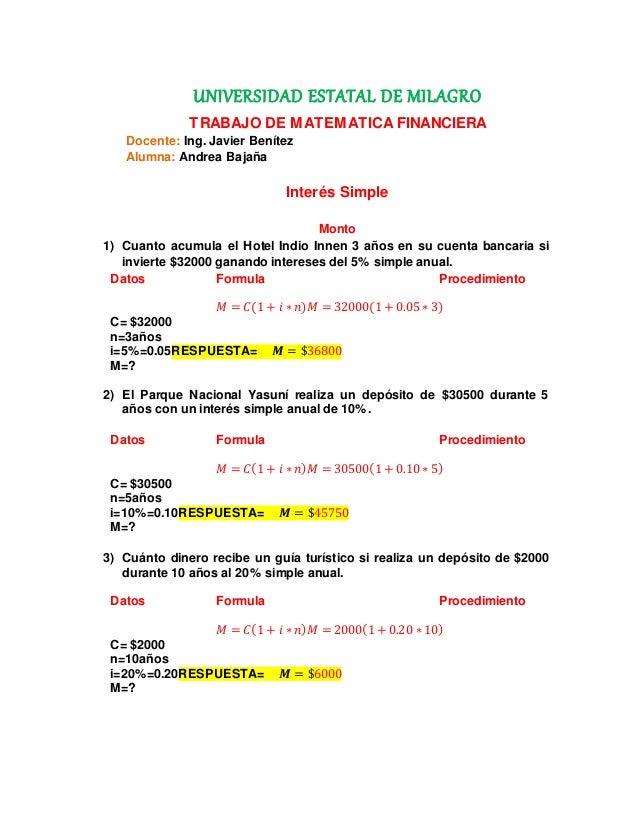 EJERCICIOS RESUELTOS DE MATEMATICA FINANCIERA ejercicios resueltos de matematica financiera: