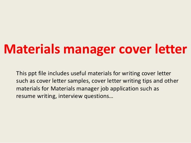 materials manager cover letter materials manager cover letter