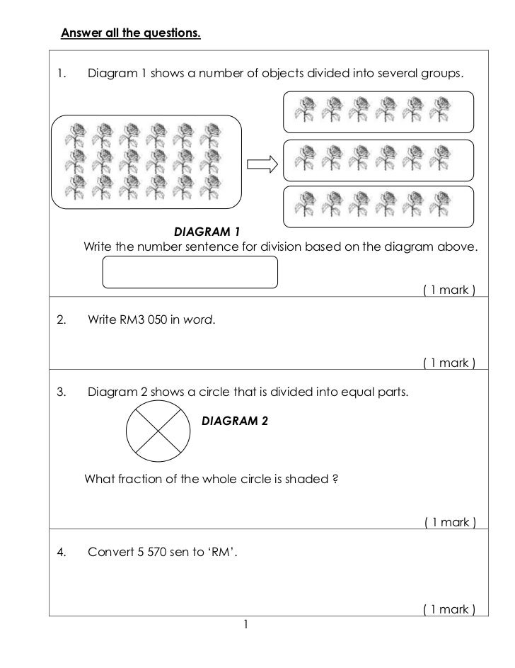 Ujian Matematik Tahun 3 Kertas 2