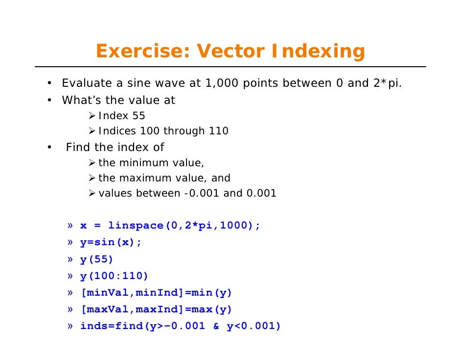 vector indexing matlab vector indexing matlab