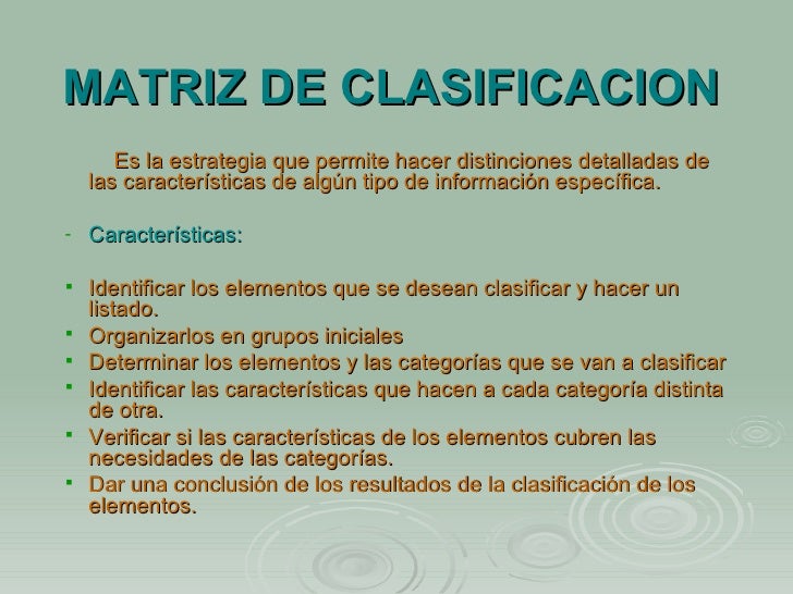 Matriz De Clasificacion
