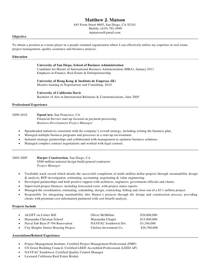general contractor resume
