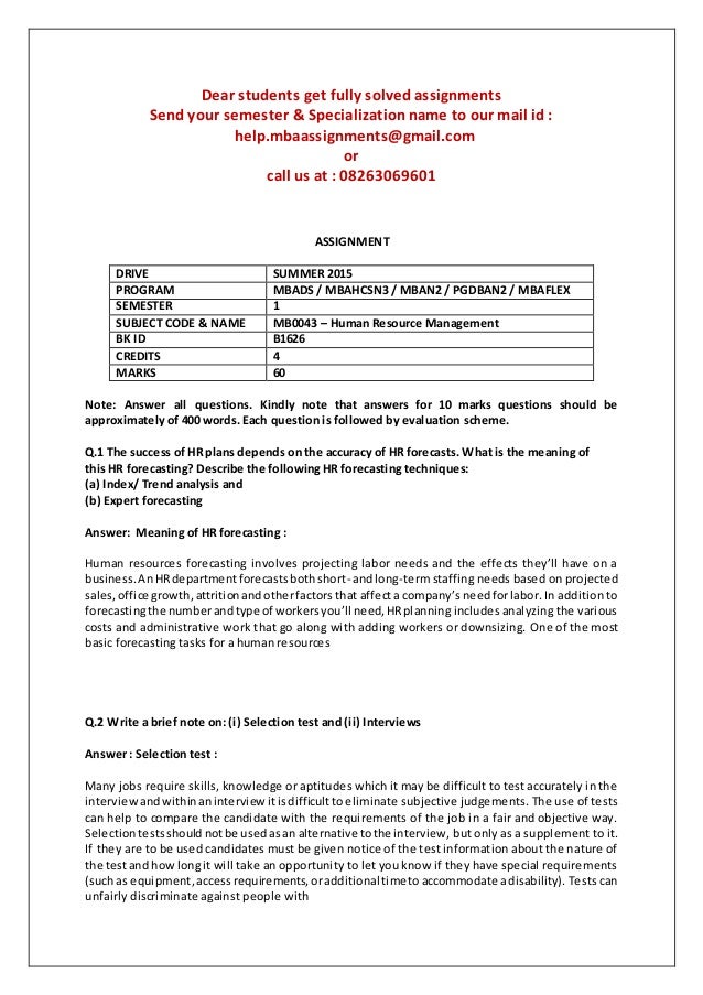 mb0043 1 Subject code – mb0043 subject name – human resource management 4 credits (book id: b0909) assignment set- 1 (60 marks) note: each question carries 10 marks. mb0043 1 Subject code – mb0043 subject name – human resource management 4 credits (book id: b0909) assignment set- 1 (60 marks) note: each question carries 10 marks.
