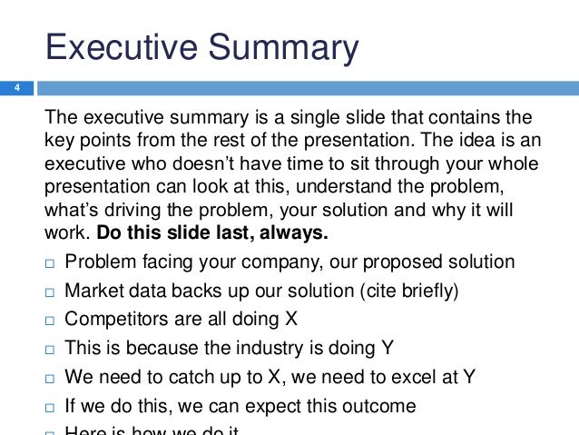 executive summary format for project report