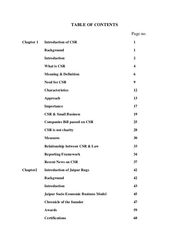 Table of contents dissertation