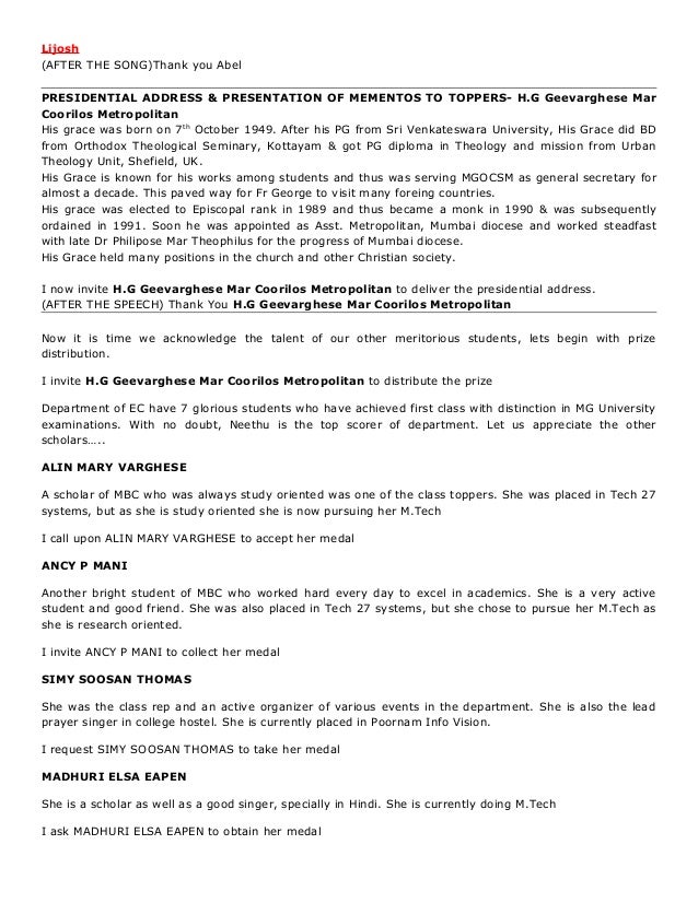 Master of Ceremony Script Master of Ceremony Script