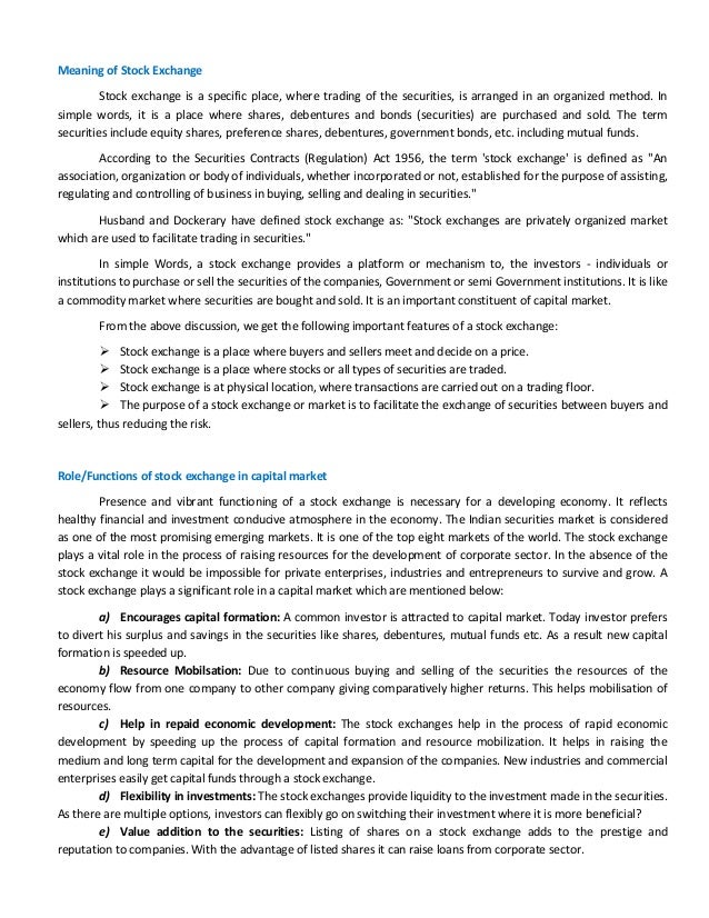 definition exchange stock market functions of nigerian