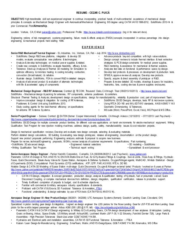 experience mechanical engineer resumes