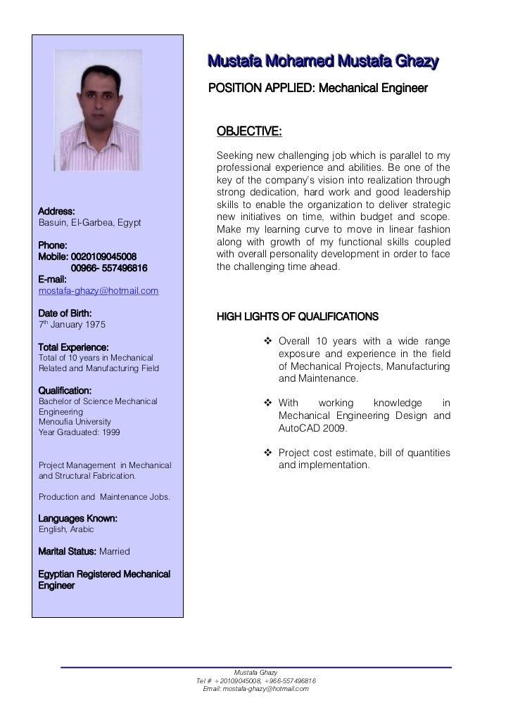 Professional mechanical engineer resume
