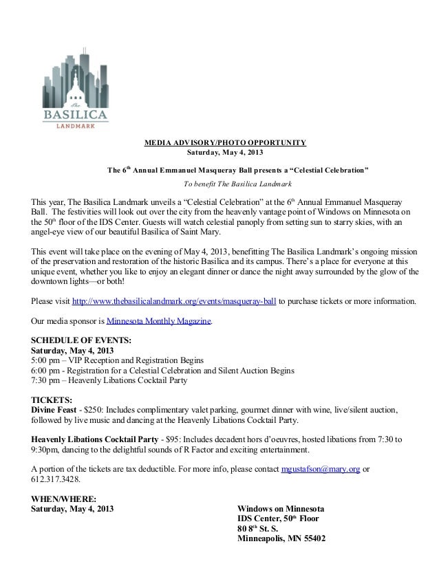 media advisory for masqueray ball media advisory