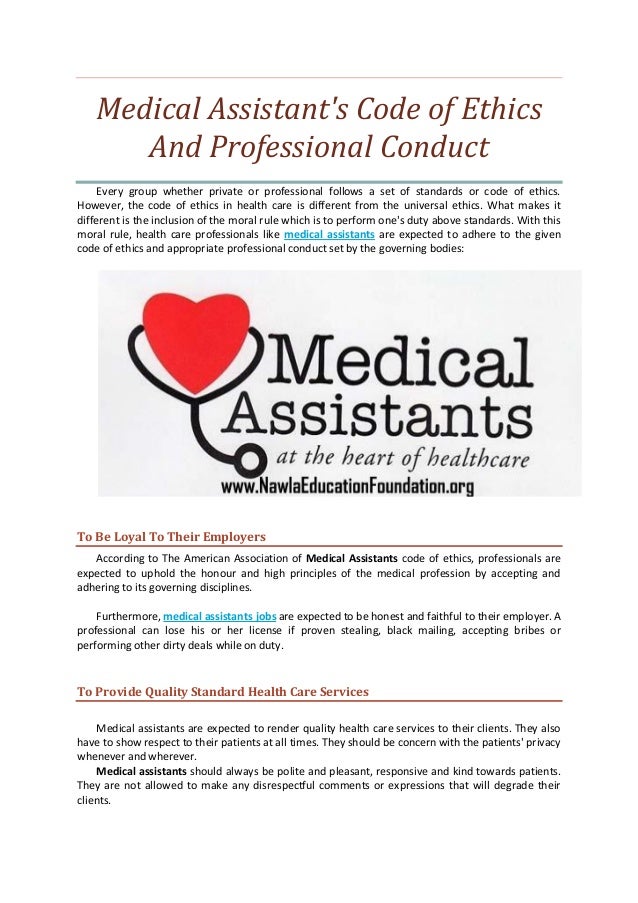 Medical assistant's code of ethics and professional conduct medicalâ€¦