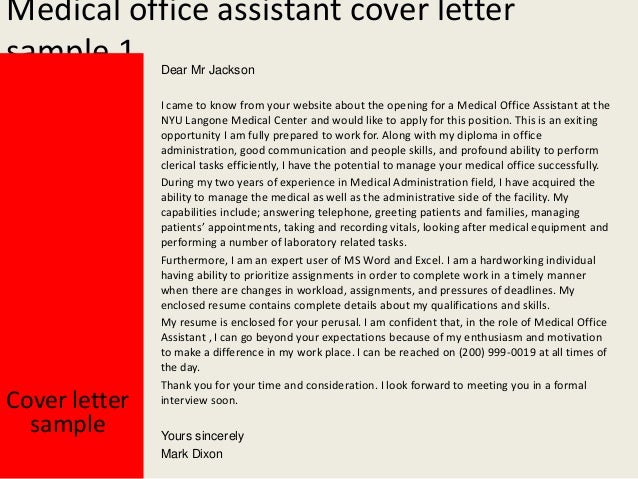 Sample cover letter medical office administration