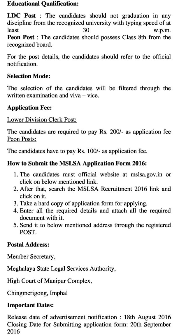 Meghalaya lsa govt job recruitment 2016 latest ldc & peon vacancy exam result