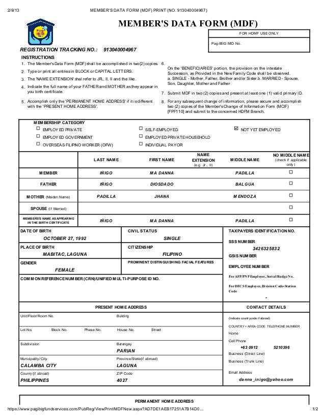 MEMBER S DATA FORM (MDF)