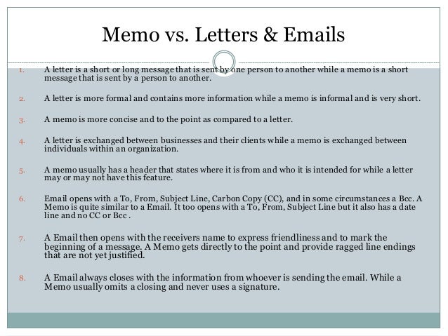 Business Letter Vs Memo Memo vs. Letters ...