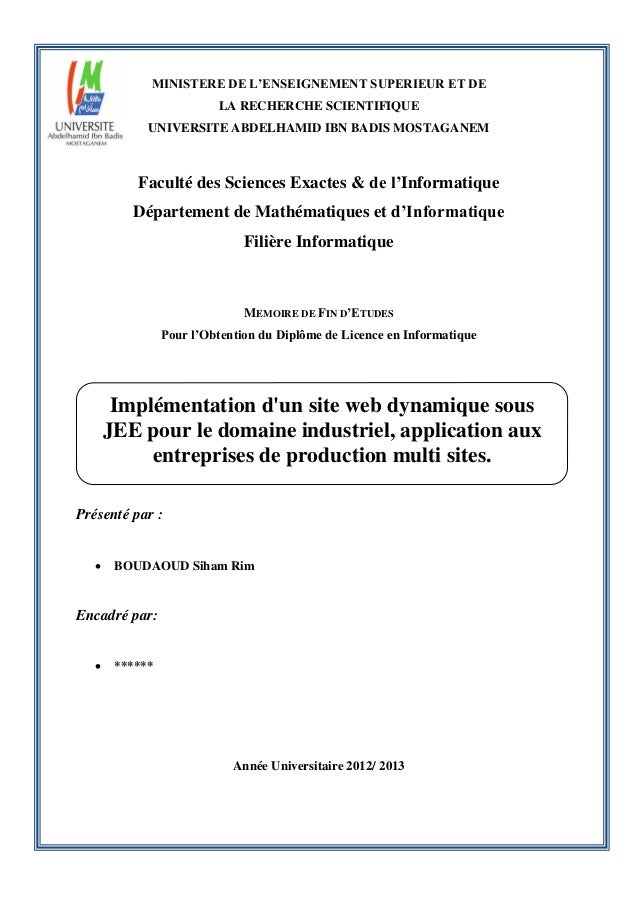 Mémoire de Licence, site web dynamique sous JEE, application aux entr…