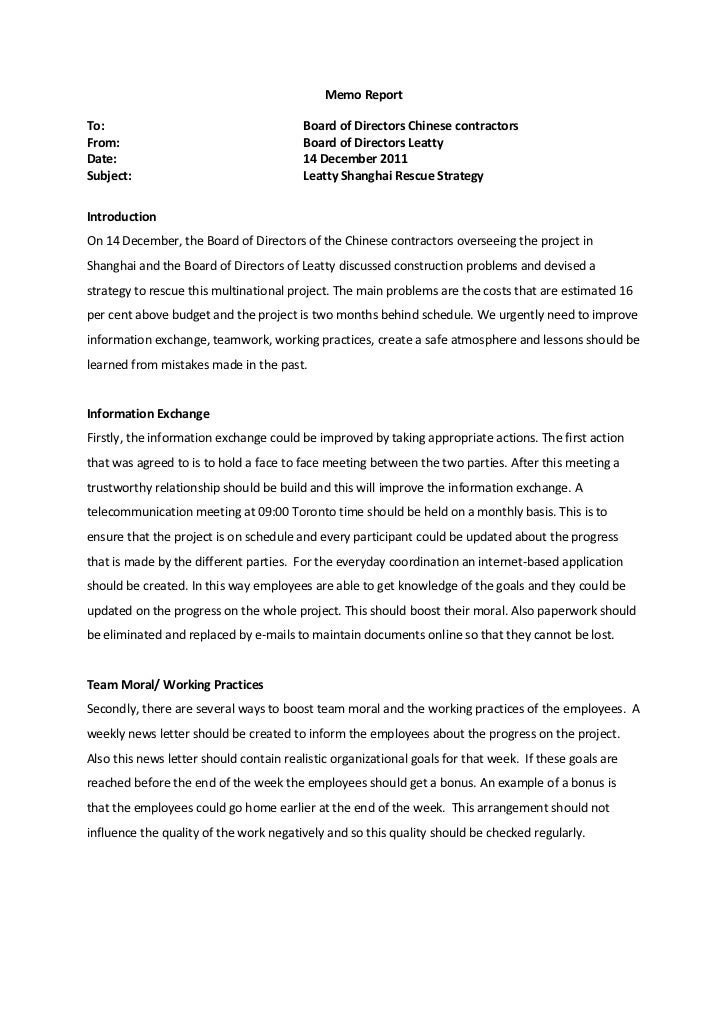 memo report leatty memo reports examples