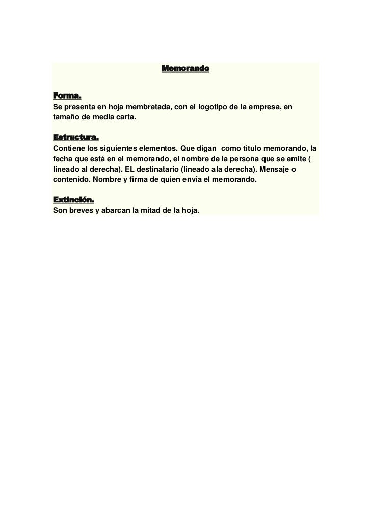 Memorándum caracteristicas