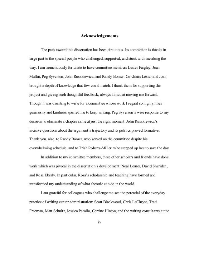 Acknowledgement examples thesis