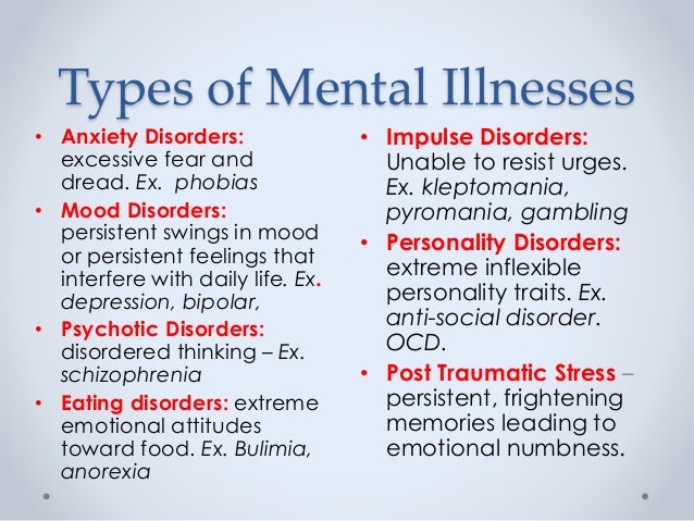 What are the different types of mental illness?