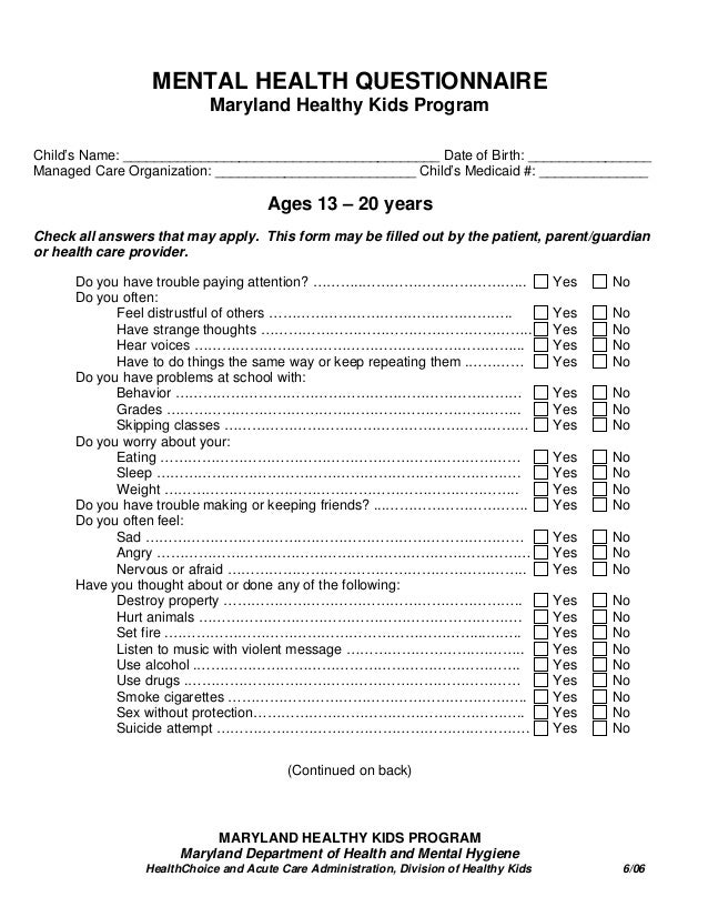 mental health questionnaire