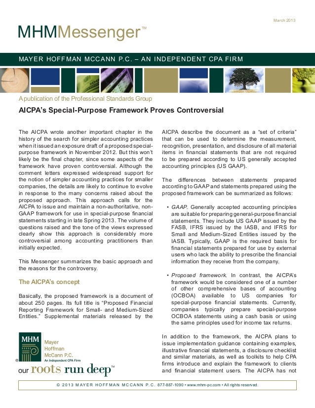 AICPA’s SpecialPurpose Framework Proves Controversial