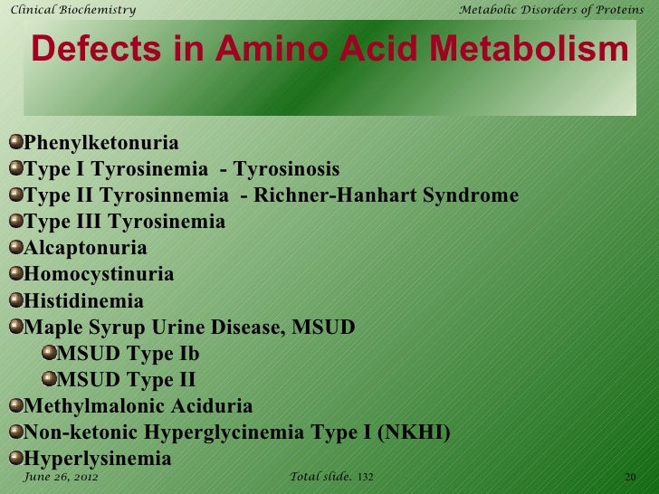 Metabolic disorders of proteins