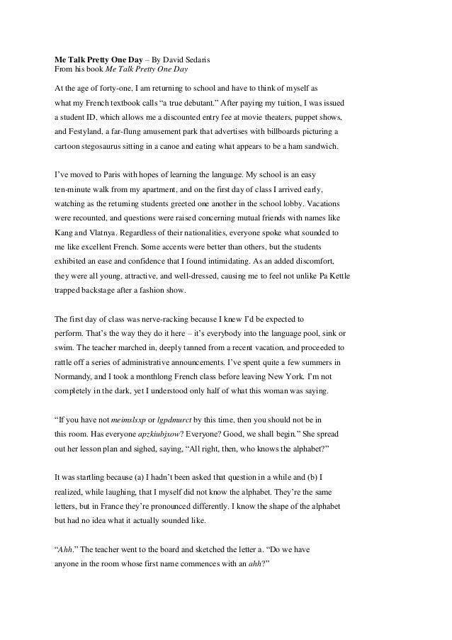 Me talk pretty one day essay
