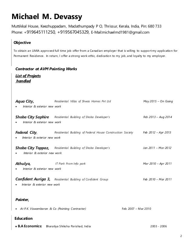 painters resume examples