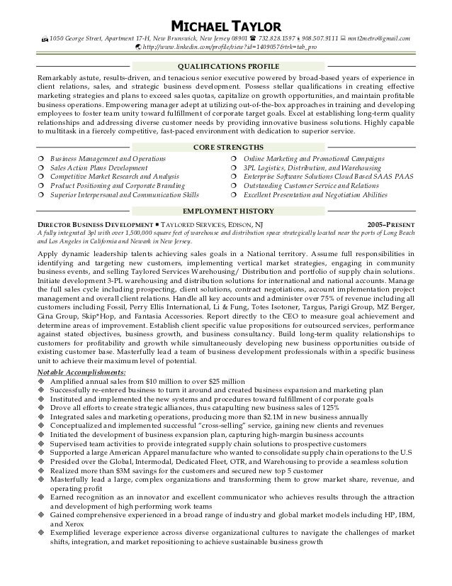 resume for business manager