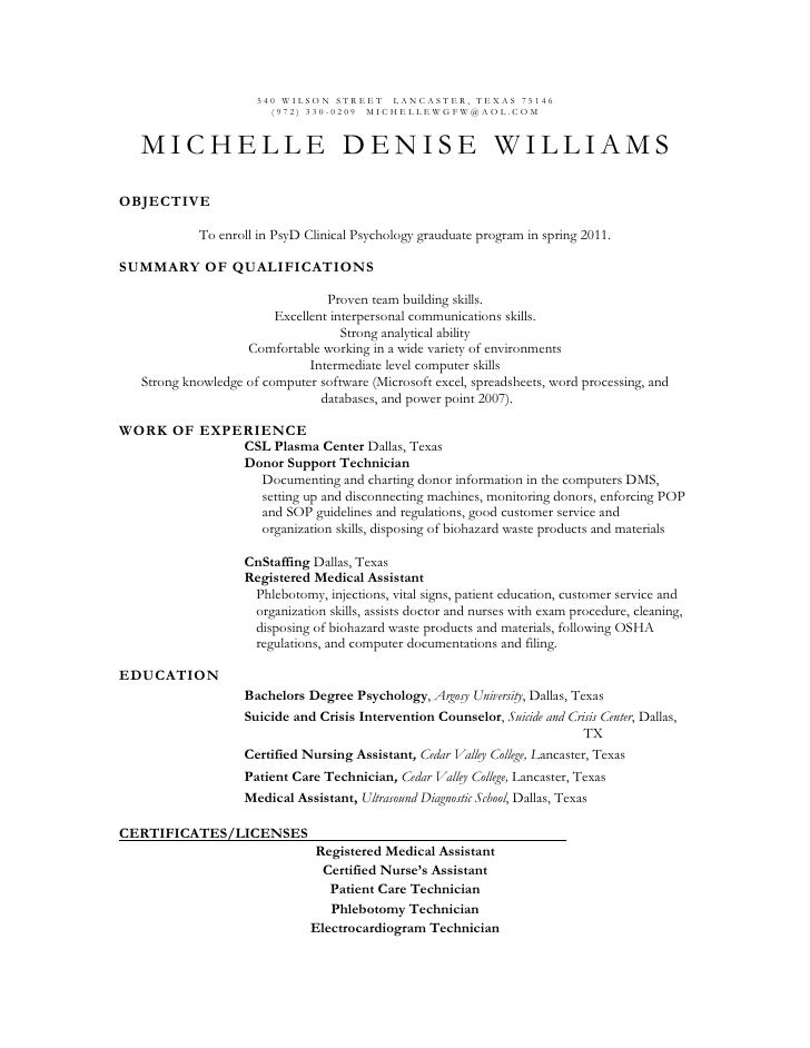 Clinical psychology graduate school resume