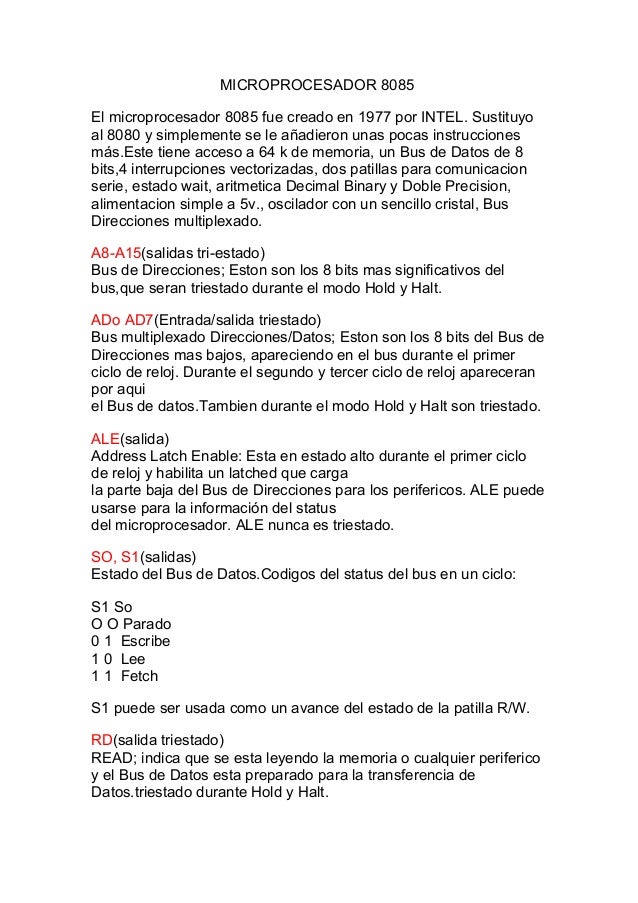 EL MICROPROCESADOR 8085 el microprocesador 8085: