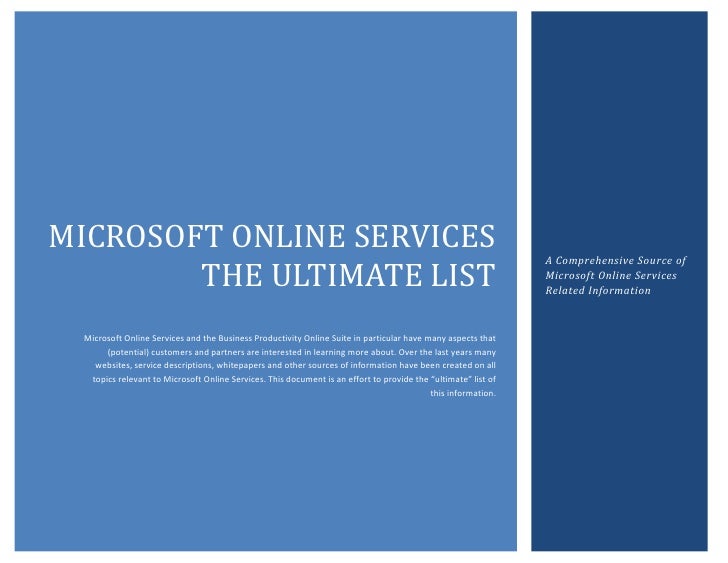 Microsoft Online Services The Ultimate List