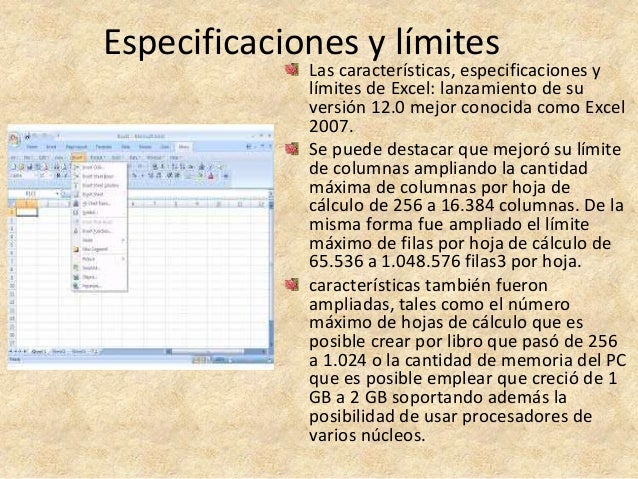 Resultado de imagen para excel especificaciones y limite