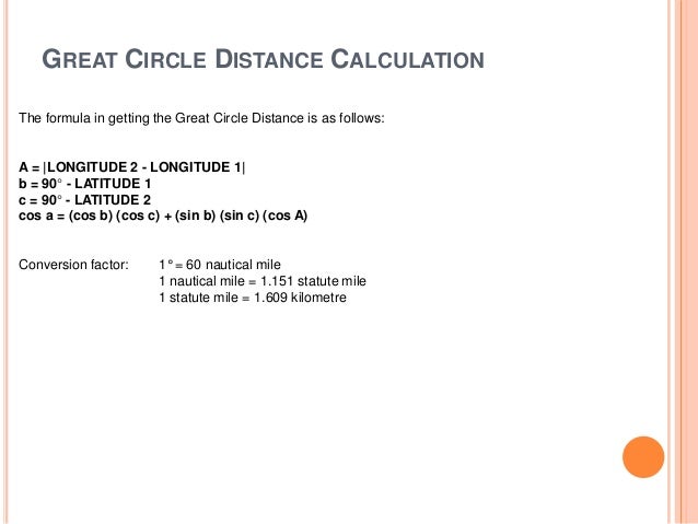 Great Circle Calculations Formula