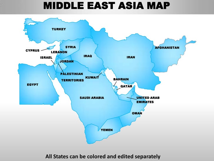 Middle East Asia Editable Continent Map With Countries