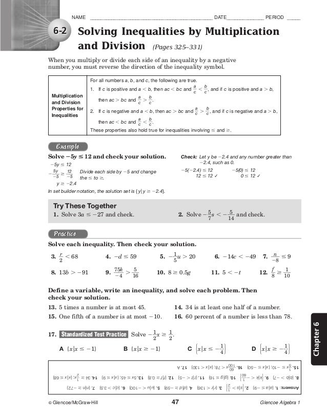 course 2 chapter 6 equations and inequalities lesson 7 homework practice