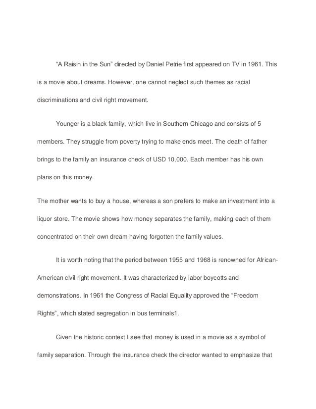 Raisin In The Sun Essay Dream Deferred Thematic Structure Of A Example Essays A Raisin In The Sun What Is A Thesis Statement In An Essay also Writing Essay Papers Essays About Science