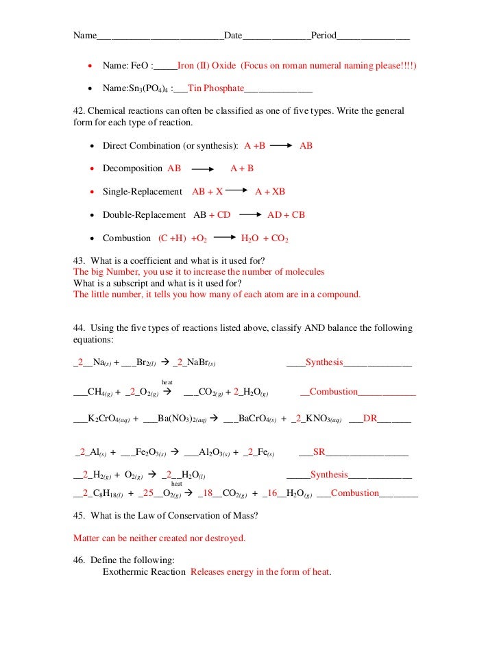 chemistry midterm review packet answers