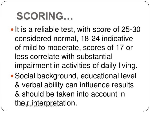 Mini Mental Status Examination Mini Mental Status Examination