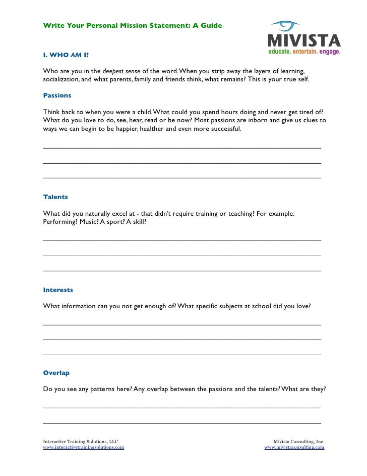 Writing a personal mission statement pdf