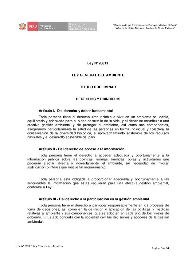 COMENTARIOS A LA LEY 28611 comentarios a la ley 28611: