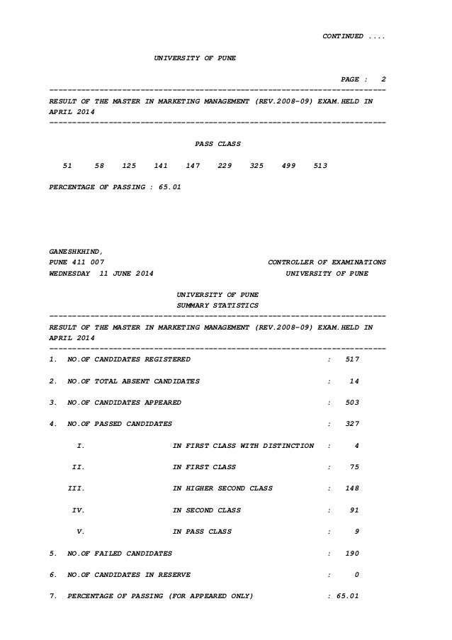 MASTER IN MARKETING MANAGEMENT (REV.2008-09) University Of Pune Resâ¦