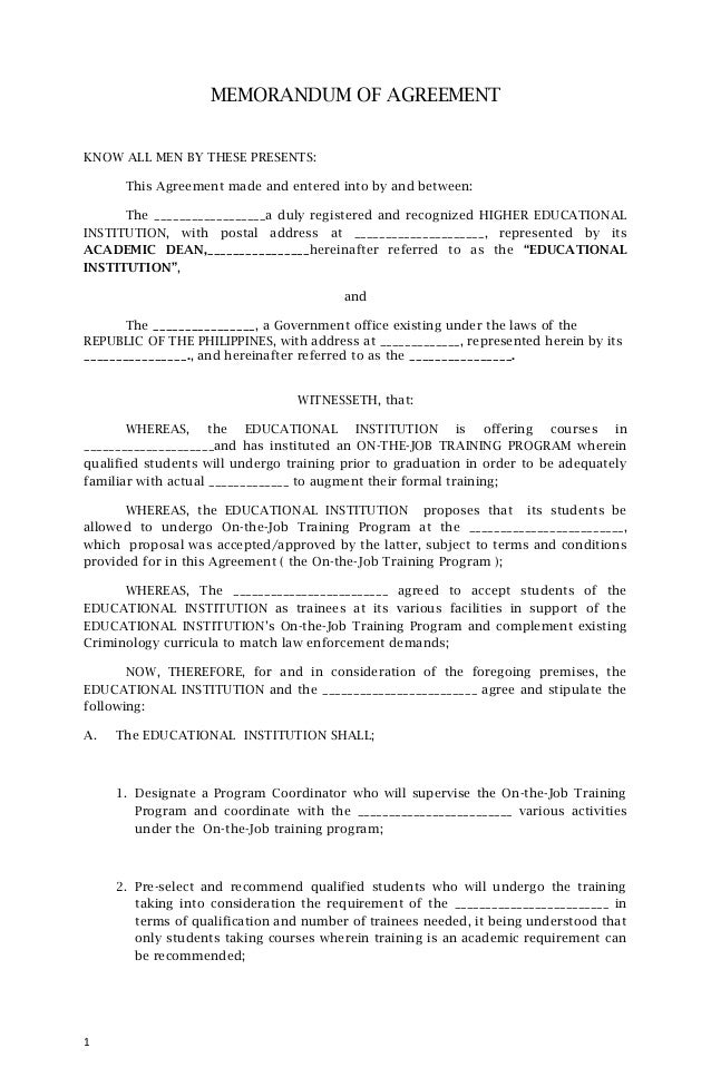 memorandum of agreement sample 1 638