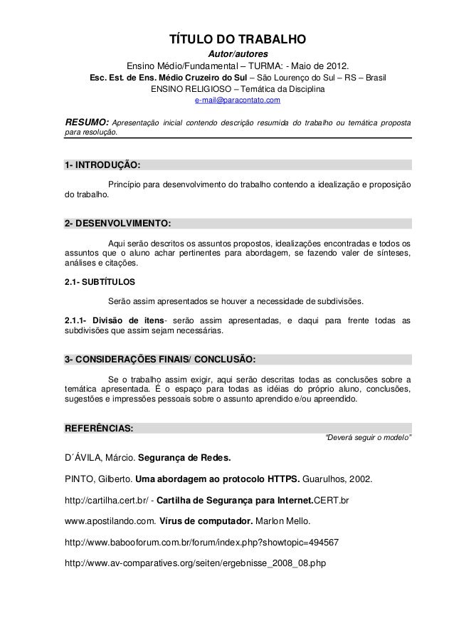 Modelo de apresentacao de trabalho escrito