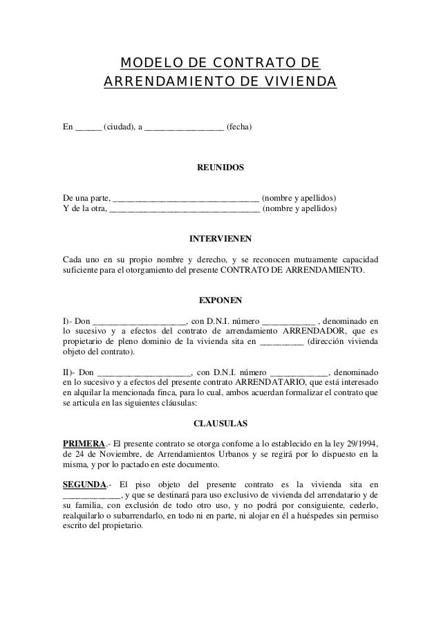 Modelo contrato alquiler de vivienda