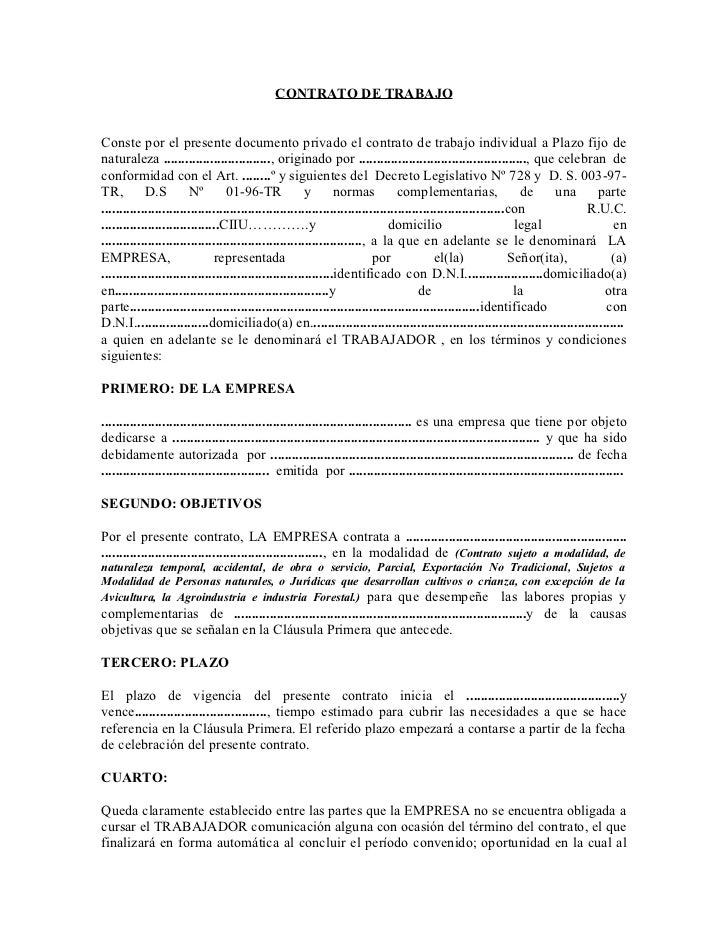 FORMA DE CONTRATO DE TRABAJO forma de contrato de trabajo: