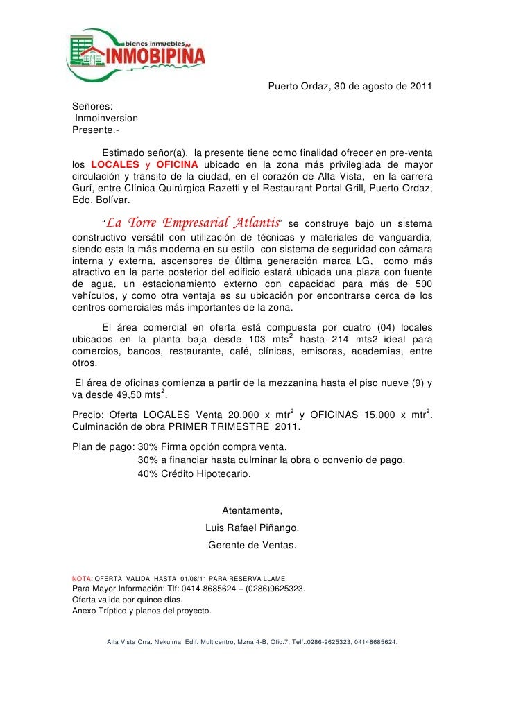 modelo de carta torre empresarial atlantis modelo de una carta
